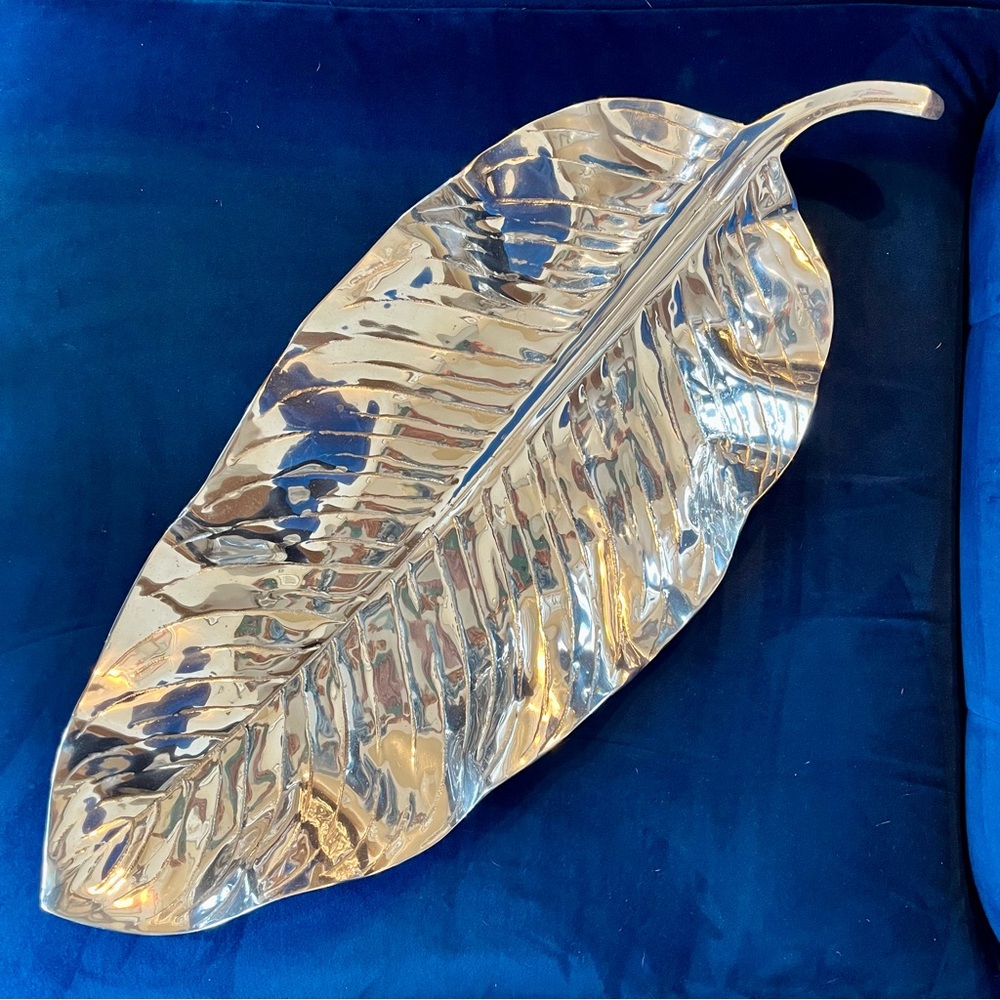 NWOT Beatriz Ball Zebra Leaf serving tray, shiny aluminum alloy